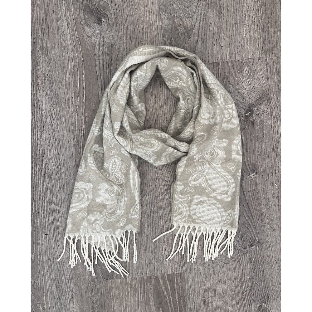 Croft & Barrow Paisley Scarf Beige Neutral Soft Knit Boho Classic Winter Warm